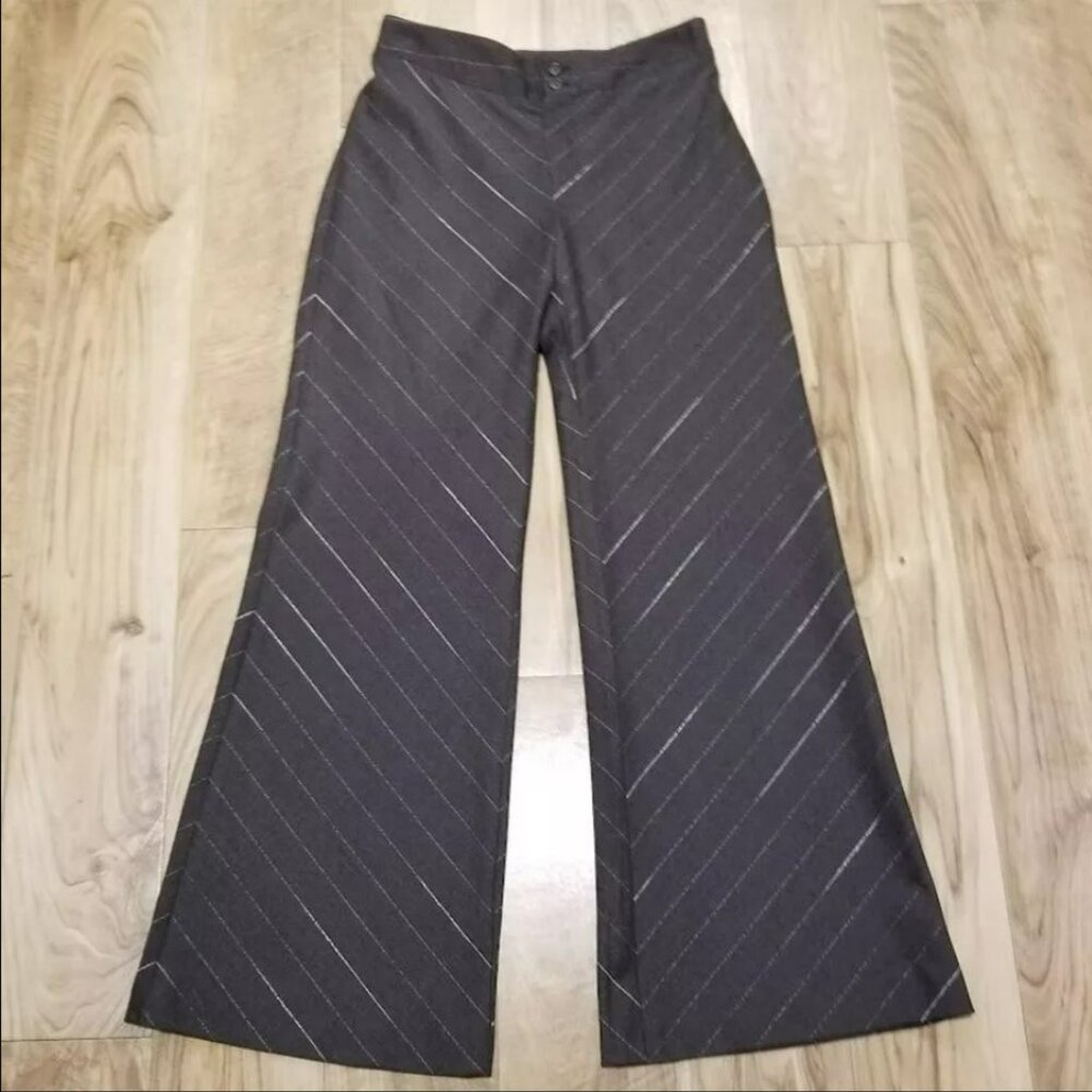 Misura by Joeffer Caoc Gray Pinstripe Wide Leg Trouser Pants 8 Womens 31 x 32